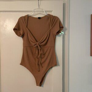Brown, Ties & Cut-out Front Bodysuit